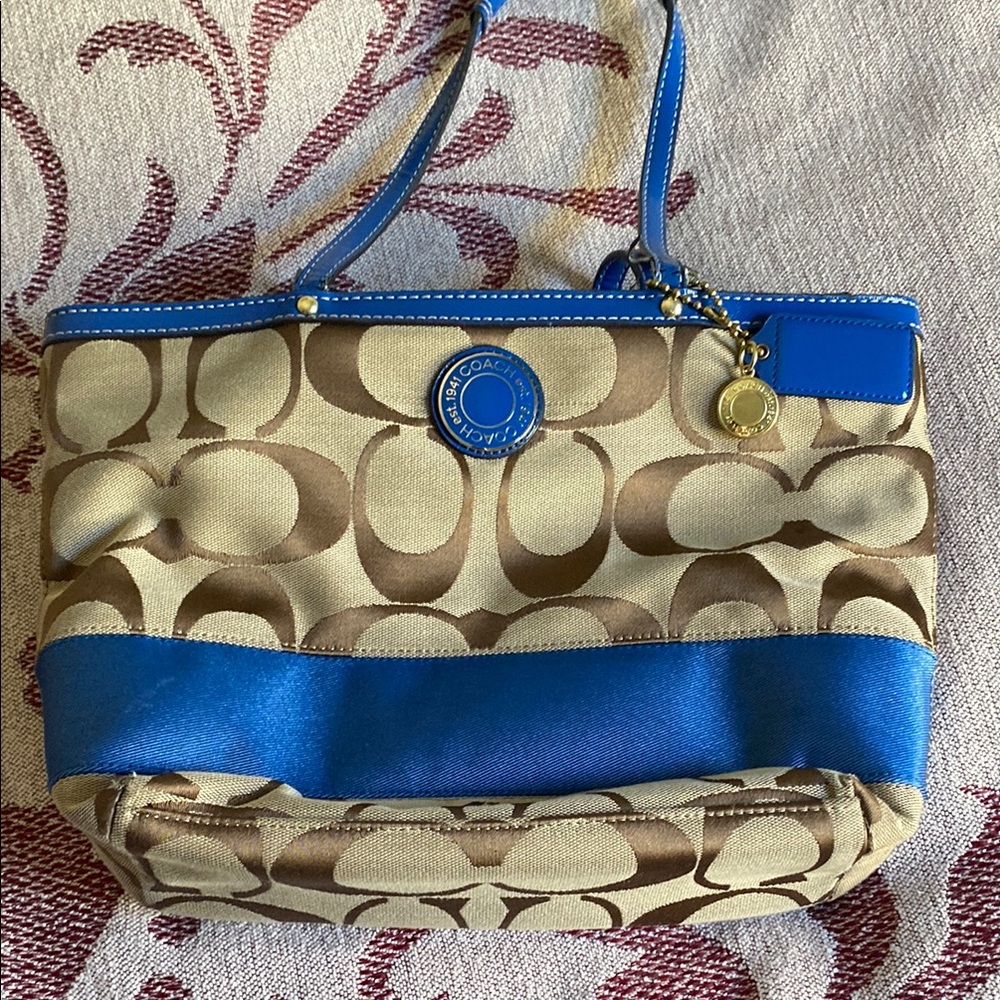 Coach Brown and Blue Monogram Tote